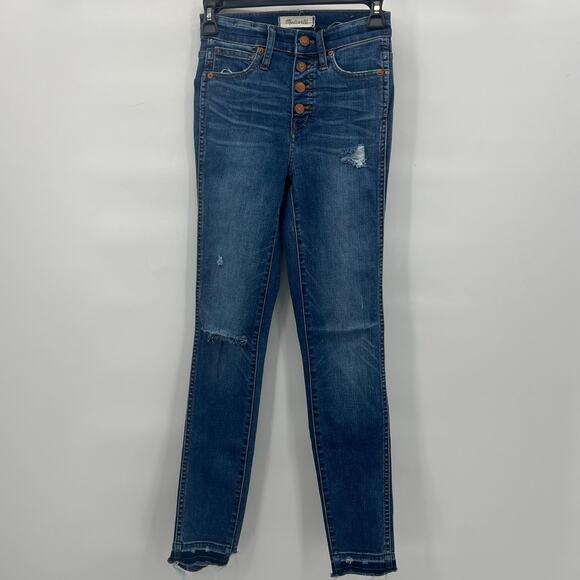 Madewell 10" High Rise Skinny Jeans Womens size 23 Blue Distressed Raw Hem - Picture 2 of 9